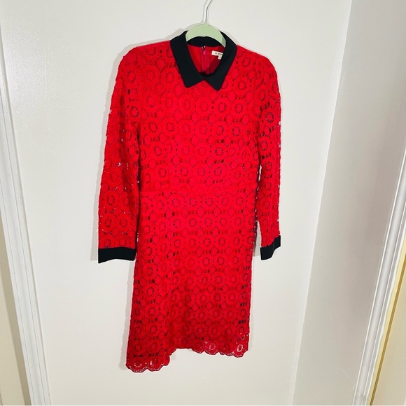 JessaKae Peter Pan Floral Crochet Dress Red Black Retro Modest Whimsigoth - Picture 3 of 10